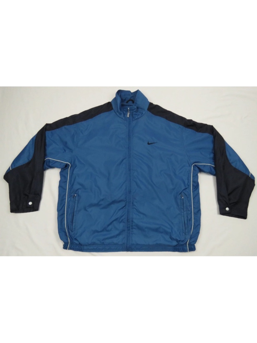Vintage 90s Nike Gray Tag Swoosh Sewn Logo Blue Mens Full Zip Coat Jacket XL